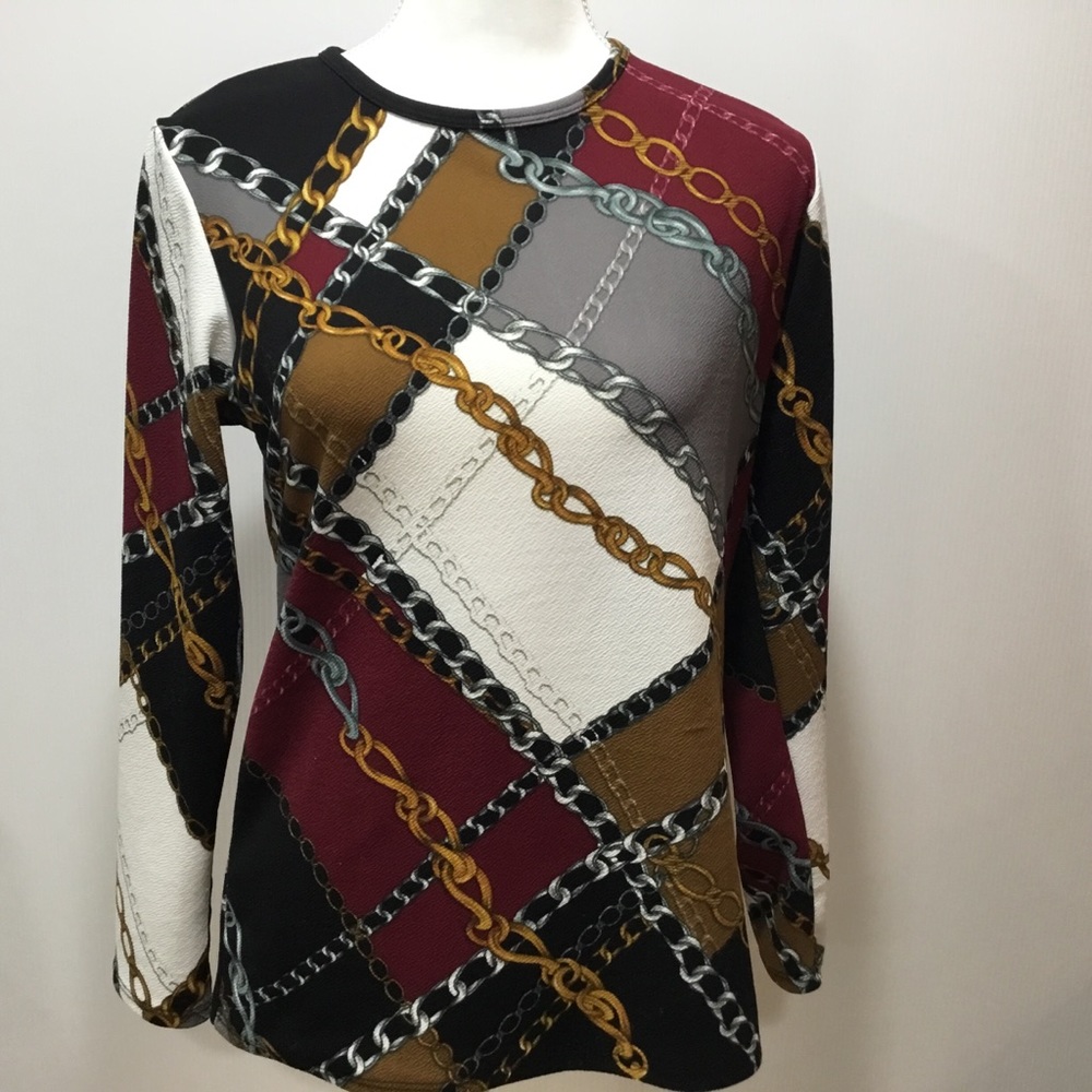 Black, Gold, Silver Chain Tunic by Riva Karen  XL